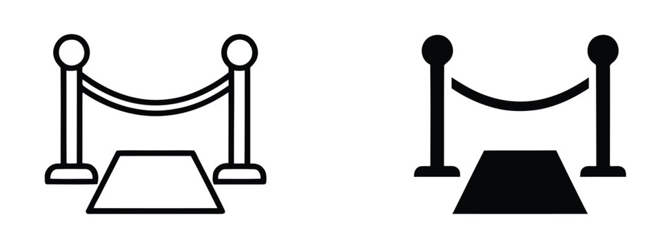 Red carpet icon. Red carpet icon for mobile concept and web apps, editable stroke. VIP entrance symbol with stanchions for movie premiere, award ceremony, luxury event, and celebrity gala.