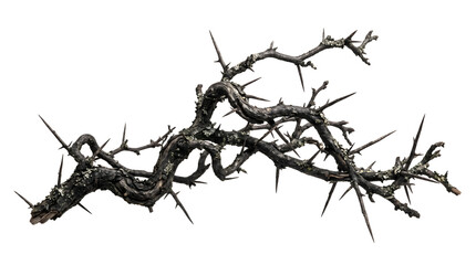 Gnarled thorny tree branch covered in moss © Chanapat