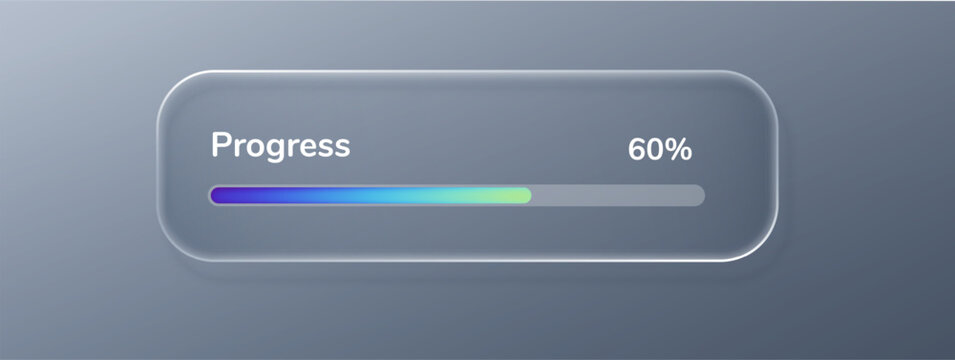 Glass load icon for button bar progress and box liquid ui. Interface modern pixel for slider text glass and transparent 3d design. Glass download frame for button upload load and bar graphic blue.