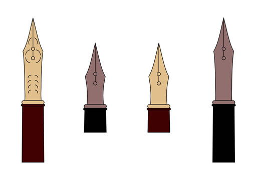 Vintage fountain pen nib icons set flat vector writing tool collection