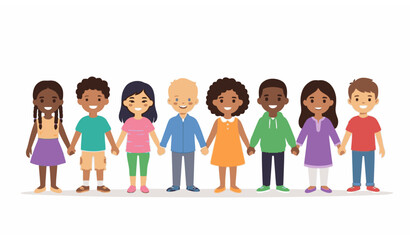 Fototapeta premium Diverse group of happy kids holding hands vector illustration international children friendship concept isolated on white background
