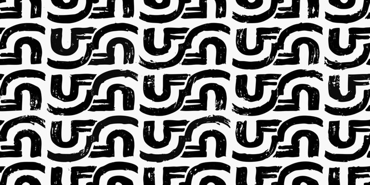 Black swirl pattern abstract repeating design on white background