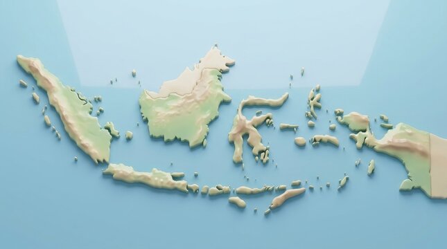 3D Rendered Map of Indonesia with Detailed Topography