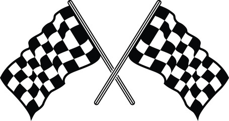 Obraz premium Monochrome crossed checkered flags vector illustration with realistic folds and wavy effect for automotive racing and finish line graphic concepts