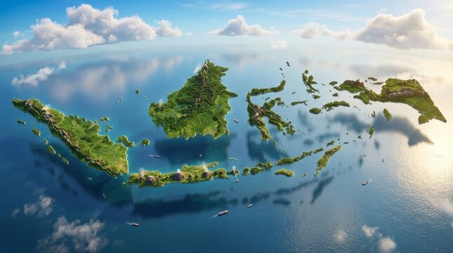 Aerial view of Indonesia archipelago with lush green islands