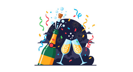 Fototapeta premium Champagne bottle and party glasses celebration.
