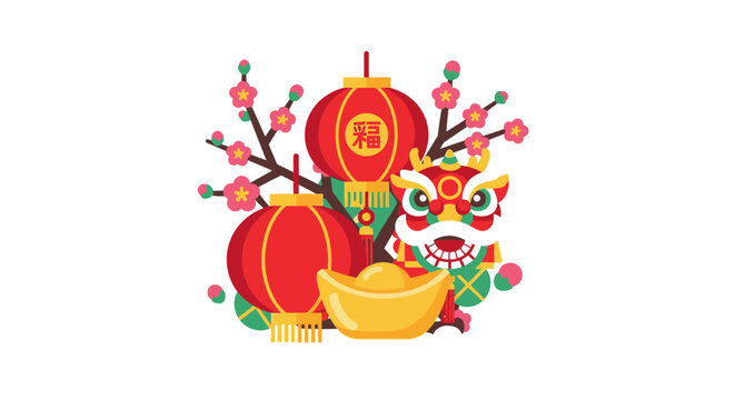 Chinese dragon head with lanterns.
