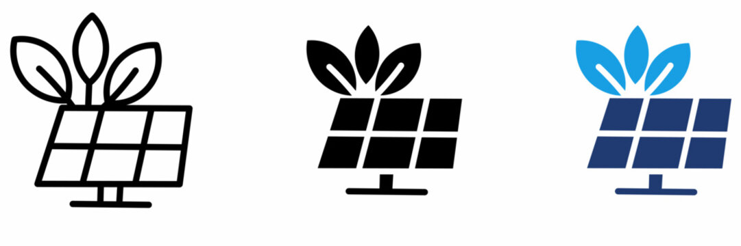 Green solar panel energy icon collections. Containing Sun, Leaf, Renewable, Electricity and more icons.