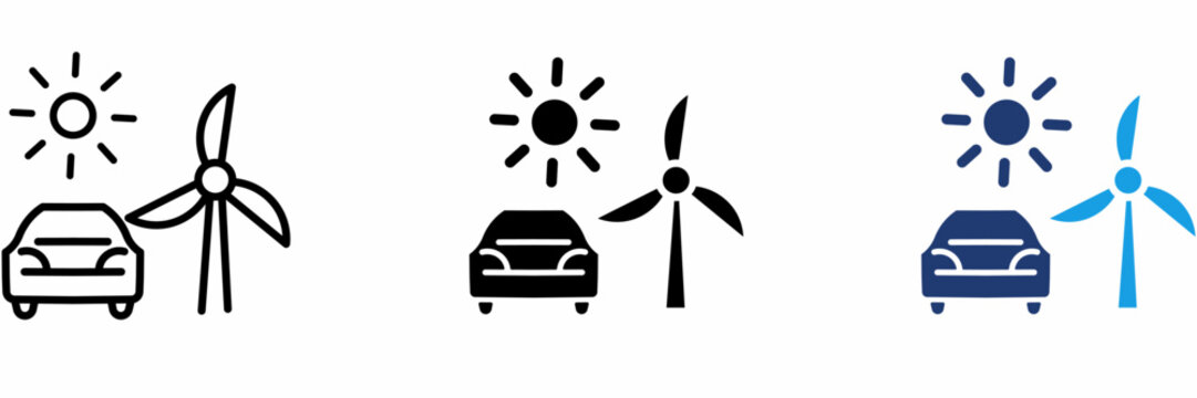 Green energy electric vehicle icon collections. Containing Car, Turbine, Sun, Windmill and more icons.