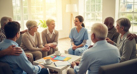 Obraz premium Vibrant stock photo of supportive community mental health and group therapy for alzheimer s care