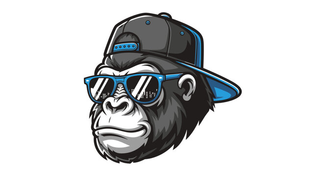 Cool gorilla head wearing sunglasses and snapback hat