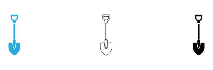 Blue and gray shovel icons with different handles isolated on transparent background, Vector © MdSabbir