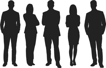 Group of five black business people silhouettes standing in a row team © ripon29