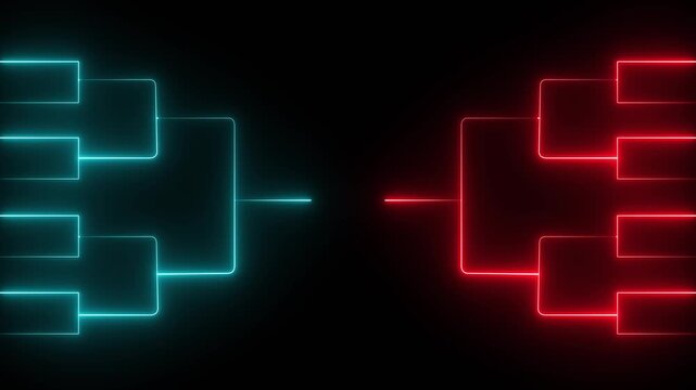 Team Tournament bracket templates. Animation of neon glowing team Tournament bracket templates isolated on black background. 4k video animation