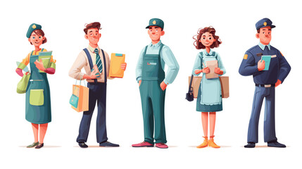 Obraz premium Diverse group of professionals including a delivery person a clerk a postal worker a shop attendant