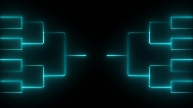Team Tournament bracket templates. Animation of neon glowing team Tournament bracket templates isolated on black background. 4k