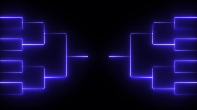 Team Tournament bracket templates. Animation of neon glowing team Tournament bracket templates isolated on black background. 4k