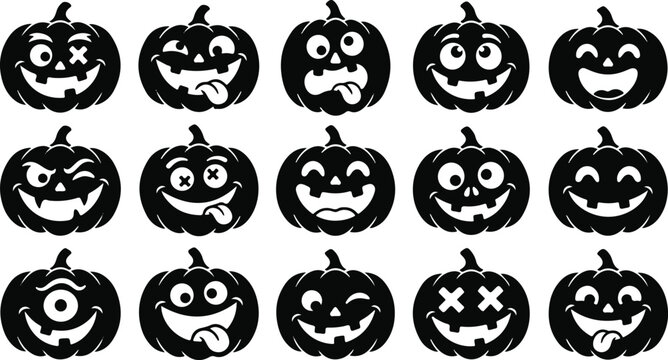 Halloween vector bundle 15 spooky black pumpkin icons for decoration set of halloween pumpkins halloween pumpkin icons Icon illustration of a set of halloween pumpkin silhouettes .