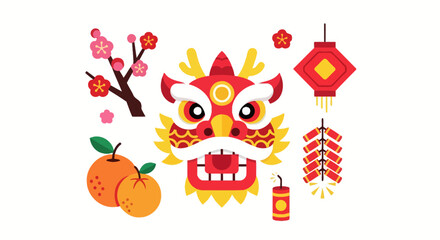 Naklejka premium Chinese New Year Lion Dance Mask.