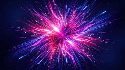 Fototapeta premium Bright Pink and Purple Starburst Bursting with Energy Dark abstract scene neon light diffusion