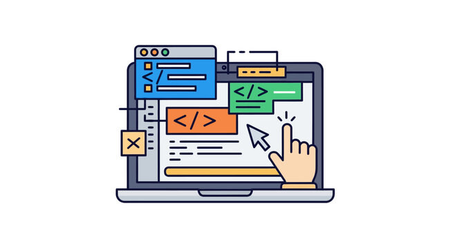 Colorful coding on laptop screen.