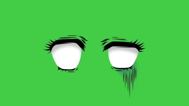 Animation the eyes showed sadness on green background.