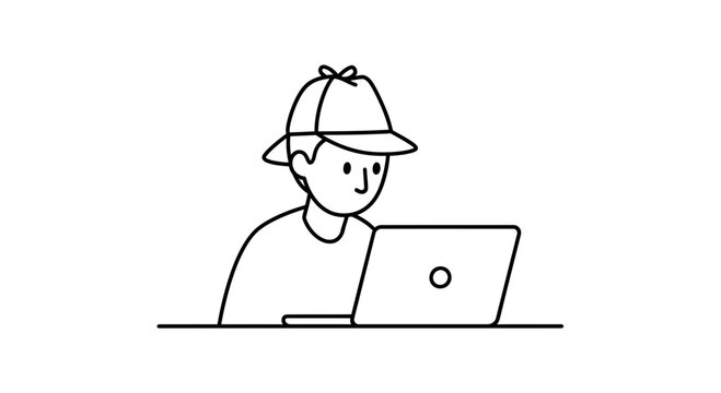 man wearing a hat using a laptop