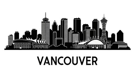 Obraz premium Vancouver Cityscape Silhouette: Urban Panorama in Black and White