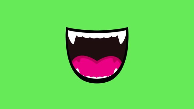 Animation vampire mouth on green background.