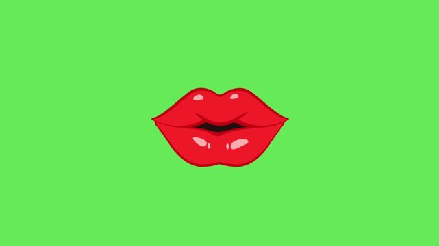 Animation red lips on green background.