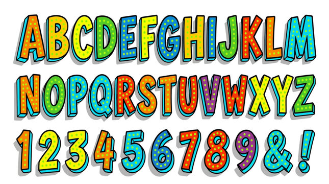 Colorful Alphabet Letters and Numbers with Light Bulbs - Graphic Font Design