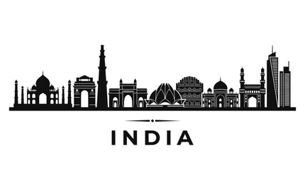 Obraz premium India Skyline Silhouette - Famous Landmarks and Architecture