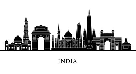 Fototapeta premium India Skyline Silhouette - Famous Landmarks Collection
