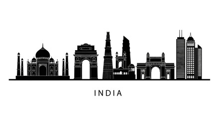 Obraz premium India Skyline Silhouette - Iconic Landmarks and Modern Architecture