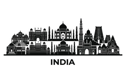 Naklejka premium India Skyline Silhouette - Iconic Landmarks Collection