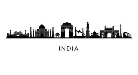 Fototapeta premium India Skyline Silhouette - Iconic Landmarks in Black and White
