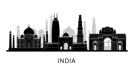 Fototapeta premium Indian Landmarks Skyline Silhouette