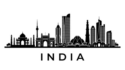 Fototapeta premium India Skyline Silhouette: Famous Landmarks and Modern Architecture