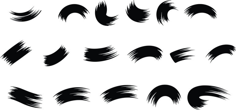 Black brush stroke collection vector set, artistic paint swashes isolated for creative graphic design projects