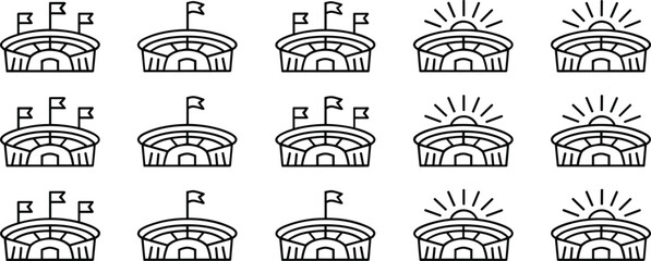 Sports stadium vector line icon set featuring football arena and open amphitheater structures isolated on a white backgroundSports stadium vector line icon set featuring football arena and open amphit © Snowar