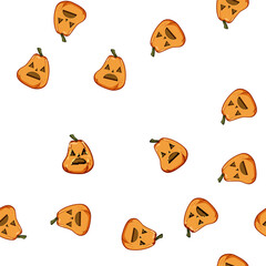Naklejka premium pattern cat pumpkin halloween character cartoon. eyes banner, mascot seamless, sticker spooky cat pumpkin halloween character sign vector