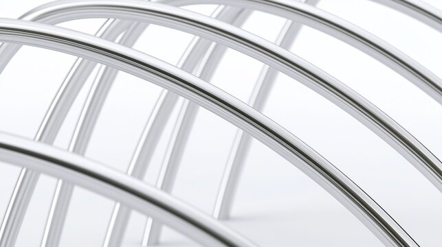 Silver tube group parallel arrangement, rhythmic curves, neutral lighting, minimalist industrial style