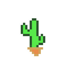 Fototapeta premium Minimalist green cactus in flowerpot pixel art vector illustration