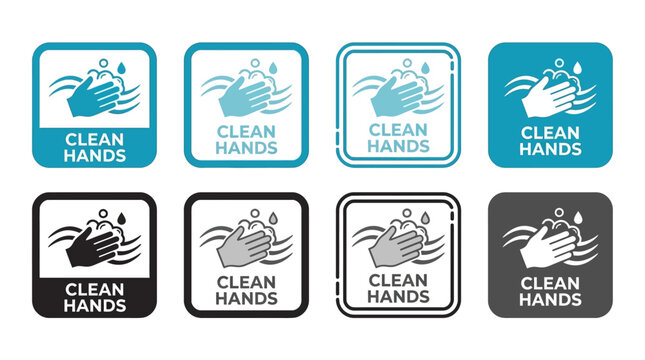 Modern vector icon collection for clean hands hygiene, illustrating effective handwashing with soap and water for personal health and disease prevention