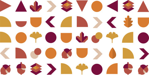 PrintAbstract Autumn Geometric Pattern Vector Elements Set with Minimalist Foliage Leaves Acorns and Flat Shapes for Thanksgiving Corporate Branding and Fall Background Designs © Roshidul