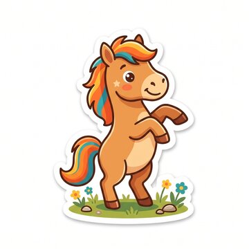Cartoon vector icon illustration of a cute standing horse animal and nature icon concept