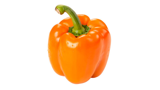 Fresh ripe orange bell pepper sweet paprika vegetable template isolated on transparent background cut out