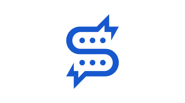 Lightning bolt chat bubble letter S logo design.