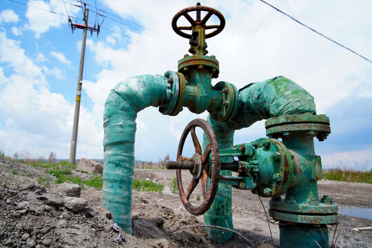 Oil pipeline valves in the oil and gas industry.