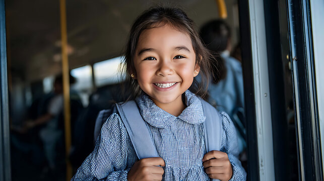 cute child portrait captured inside bus during transit representing travel and public transportation